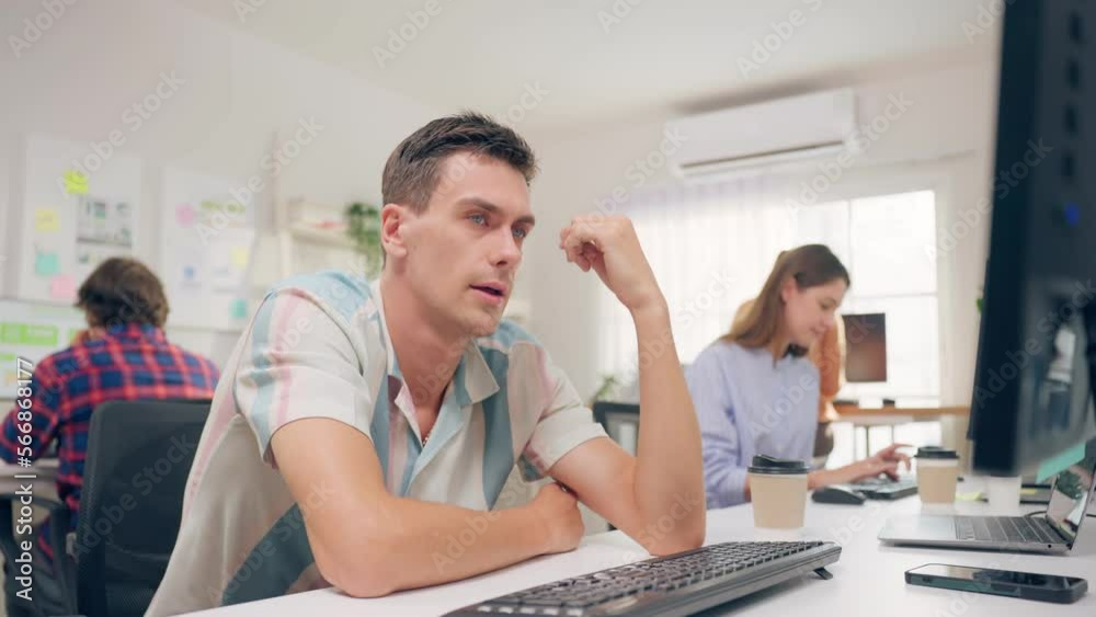 Depressed Caucasian businessman feeling worried about business problem Depressed Caucasian businessman feeling worried about business problem