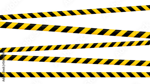 Crossed caution tape set. Yellow and black warning stripes. Repeating construction, hazard, danger sellotapes. Restriction and prohibition zones adhesive tapes. Police line. © vika_k