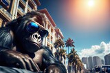 Gorilla In Miami Florida On Vacation Generative AI
