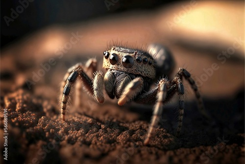 Close up Jumping spider in the wild, generated image using Ai technology.