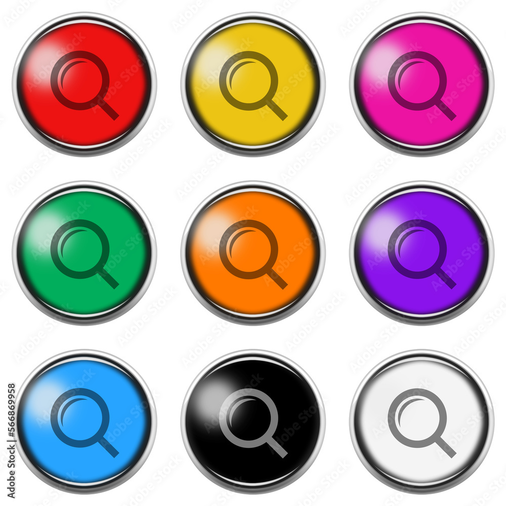 Search button icon set with clipping path 3d illustration Search button icon set with clipping path 3d illustration