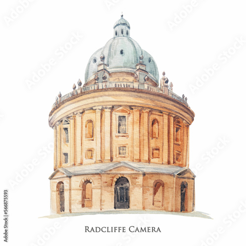 Beautiful stock illustration with hand drawn watercolor old building. Historical site Oxford Radcliffe camera. photo