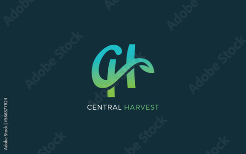 Letter C and H logo formed leaf symbol in gradient greenly color