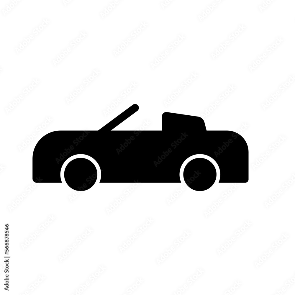Professional black and white roofless car logo, suitable for a variety of industries. Minimalistic aesthetic, isolated on a white background. Silhouette icon of a spyder car