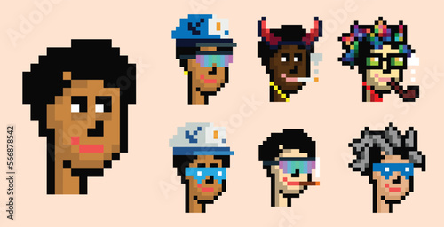 pixel art male character with assets attribute hat, glasses, cigarette and jewelry © budi