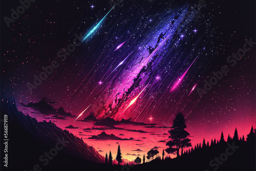 Night sky with colorful meteor shower #2, Generative AI © Hèrz Digital Art