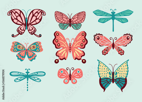 Wallpaper Mural Butterflies vector illustration set.  Retro style Torontodigital.ca