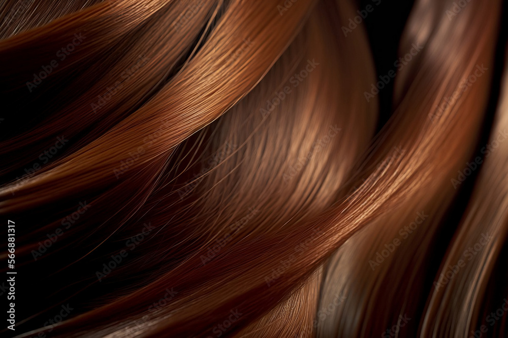 Textured brown reddish dark hair macro closesup. Generative AI. Textured brown reddish dark hair macro closesup. Generative AI.