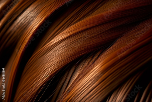 Structured textured brown dark hair macro closesup. Generative AI.