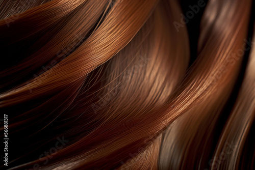 Textured brown reddish dark hair macro closesup. Generative AI.