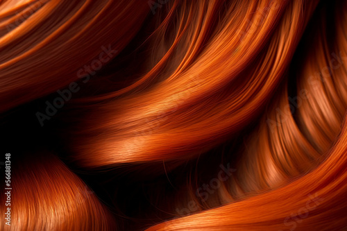 Red whirly hair structure macro closeup. Generative AI.