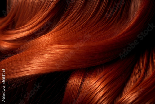 Reddish red hair closeup macro. Generative AI.