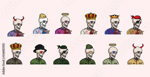 pixel art skull character with attribute assets 