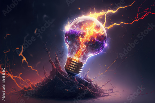 Energized light bulb. Electricity coming from light bulb.