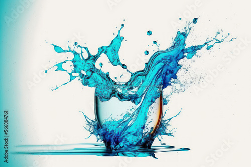 Water for drinking and an abstract water splash on a white background. Generative AI