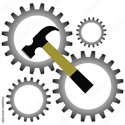  Cogwheel and Hammer icon. adjustment repairs technical service or support. Service Tools vector icon on white background.