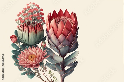 Obraz na płótnie Watercolour abstract clip-art of protea flower