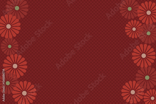 Checkered red background with big flowers frame on both sides.