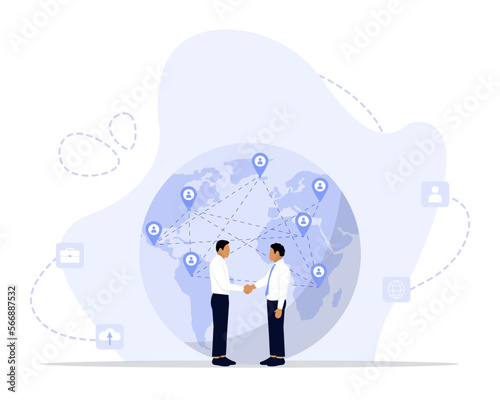 Global Partnership Vector Illustration Concept Showing global partnership between business partners, Suitable for landing page, ui, web, App intro card, editorial, flyer, and banner.