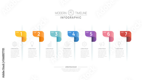 Infographic Timeline diagram template for business. 7 Steps Modern roadmap with circle topics, for vector infographics, flow charts, presentations.