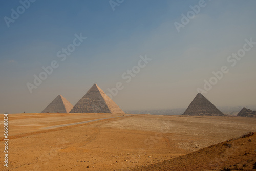 Great Pyramids of Giza, Egypt landscape with desert sand