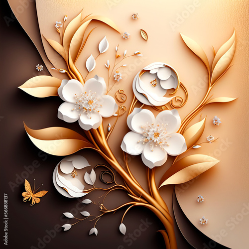 3d wallpaper flowers on a light and dark gold background