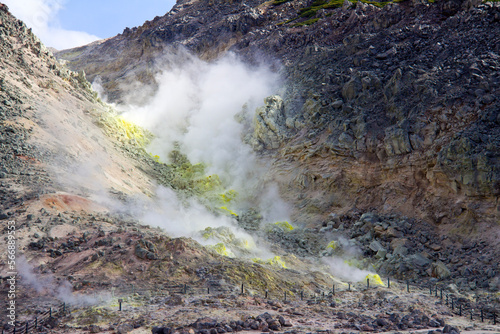 Iozan (Sulfur Mountain),  a sulfur-spewing mountain within the eastern section of Akan National Park in Kushiro town, Hokkaido. photo