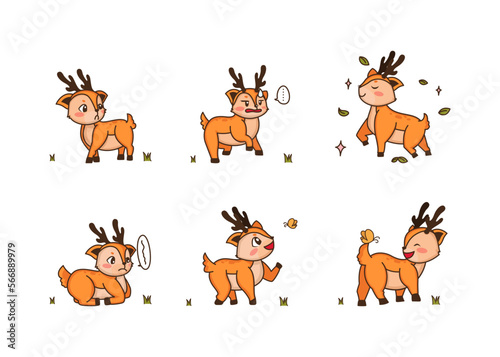 Different style of vector deer on a transparent background. Isolated objects, windy illustration.