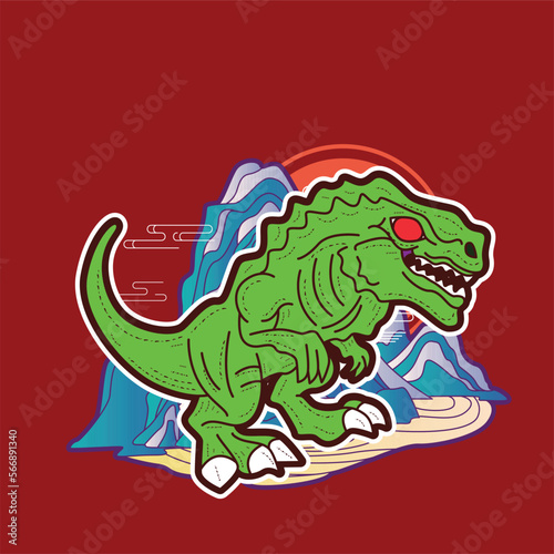 dino illustration with japanese style for kaijune event  notebook  logo