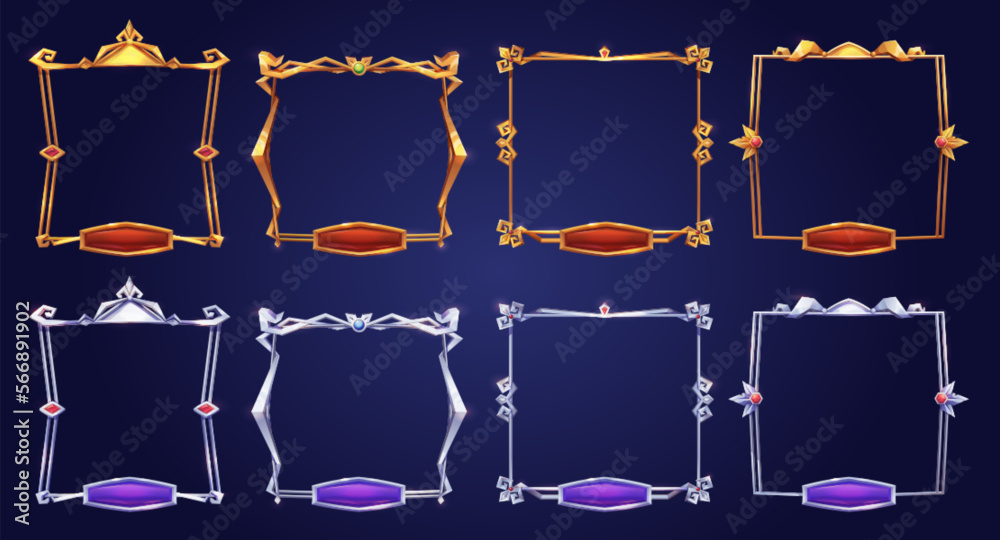 Vettoriale Stock Empty square silver and gold rank frames in medieval ...