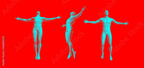 Leadership, freedom or development concept. Jumping man. The person is striving forward to success. Men floating and hovering in the air. 3D design for brochure, poster, presentation, flyer or banner.