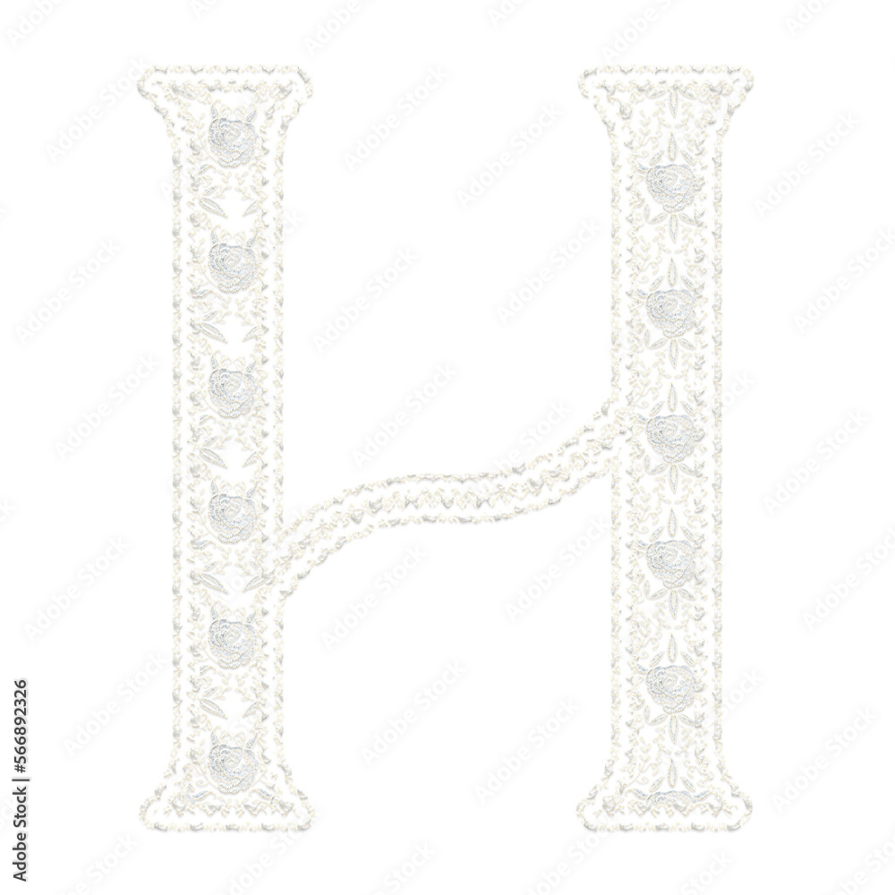 Fototapeta premium Beautiful floral lace alphabet set in uppercase and lowercase letters, off white color, isolated with transparent backgrounc. 