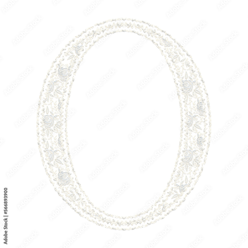 Beautiful floral lace numbers from 0 to 9, off white color, isolated with transparent background. This is a part of an alphabet set with uppercase and lowercase letters.  