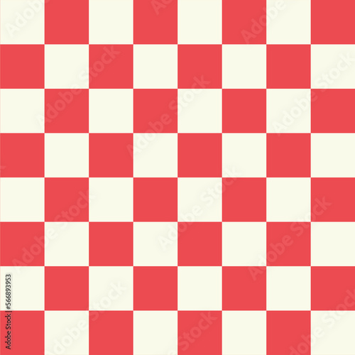 Red and white checkered background.Chess Pieces Seamless pattern. Flat style seamless square chessboard . 