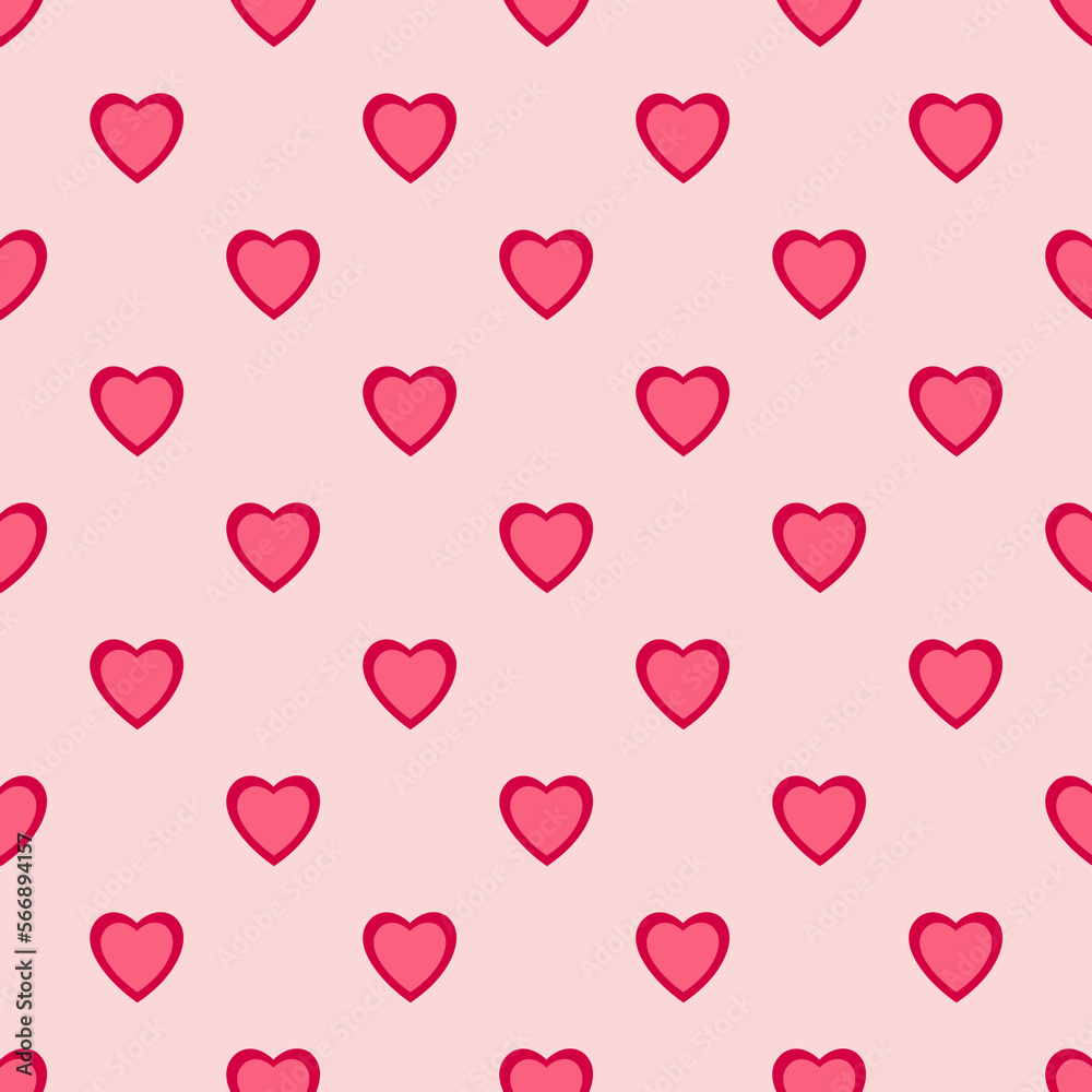Red Hearts Happy Valentines Day.Hearts gold seamless pattern on pink background


