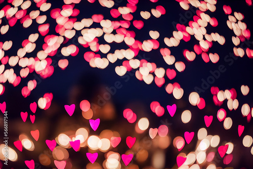 glowing pink heart shaped lights for romantic valentine's day, valentines day postcard, generative AI