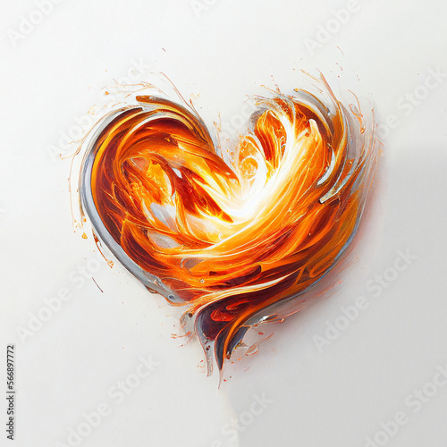 painting of a heart made of fire on white background