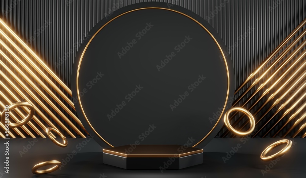 3D rendering of black and gold mockup background for black friday product on mockup 3D rendering of black and gold mockup background for black friday product on mockup