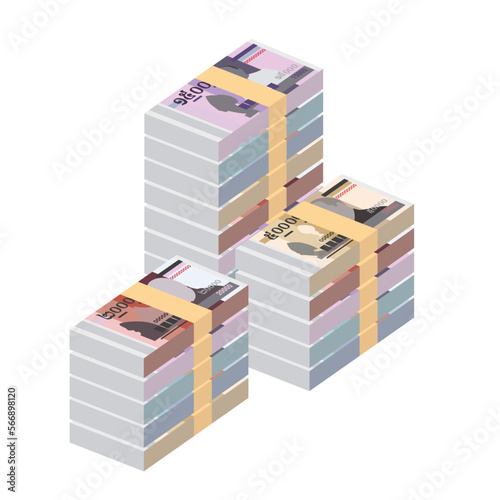 Cambodian Riel Vector Illustration. Cambodia money set bundle banknotes. Paper money KHR. Flat style. Isolated on white background. Simple minimal design.