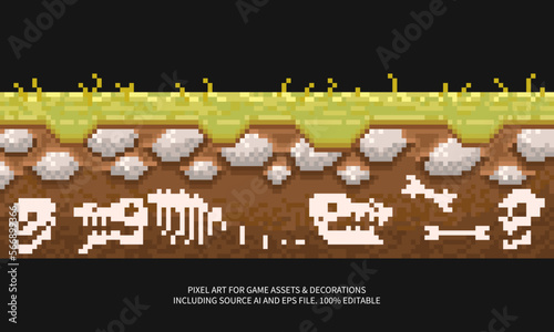 Premium vector pixel art wide ground and landscape for game assets and decoration