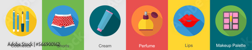 A set of 6 Clothes icons as cosmetics, shorts, cream
