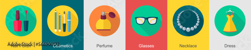 A set of 6 Clothes icons as nail polish, cosmetics, perfume