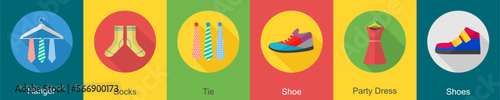 A set of 6 Clothes icons as hanger, socks, tie