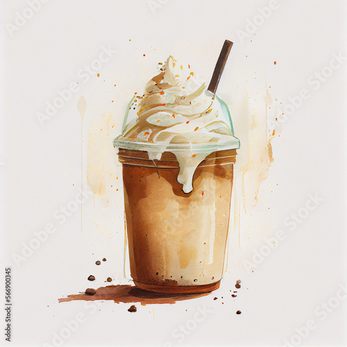 Cartoon. Illustration of a ice coffee. generative ai photo