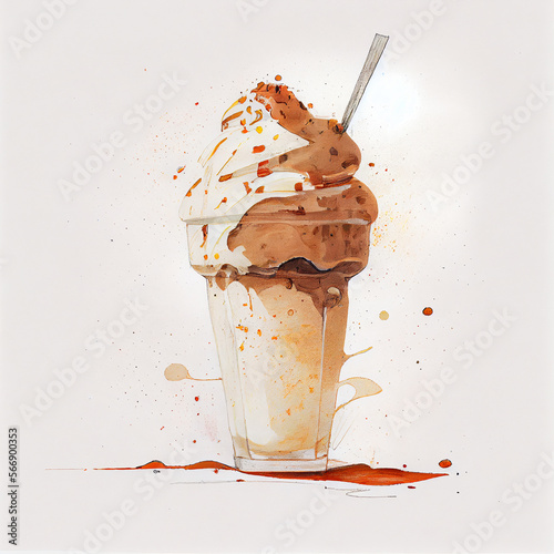 Cartoon. Illustration of a ice coffee. generative ai photo