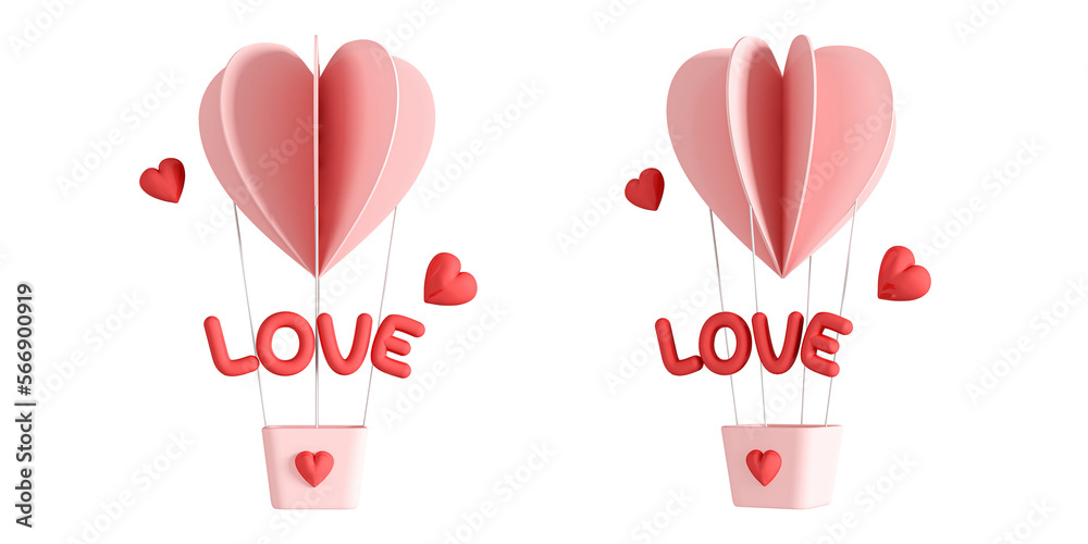 Valentine's day background with red and pink hearts like airballoon. 3d render. Valentine's day background with red and pink hearts like airballoon. 3d render.