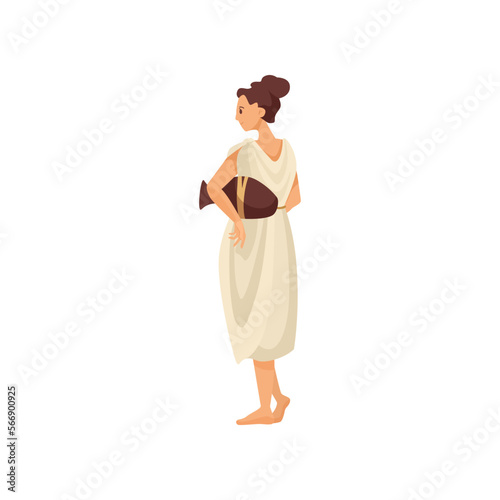 Woman in traditional Roman clothes vector illustration. Adult female character in toga or tunic isolated on white background. History, Ancient Rome or Greece concept © PCH.Vector
