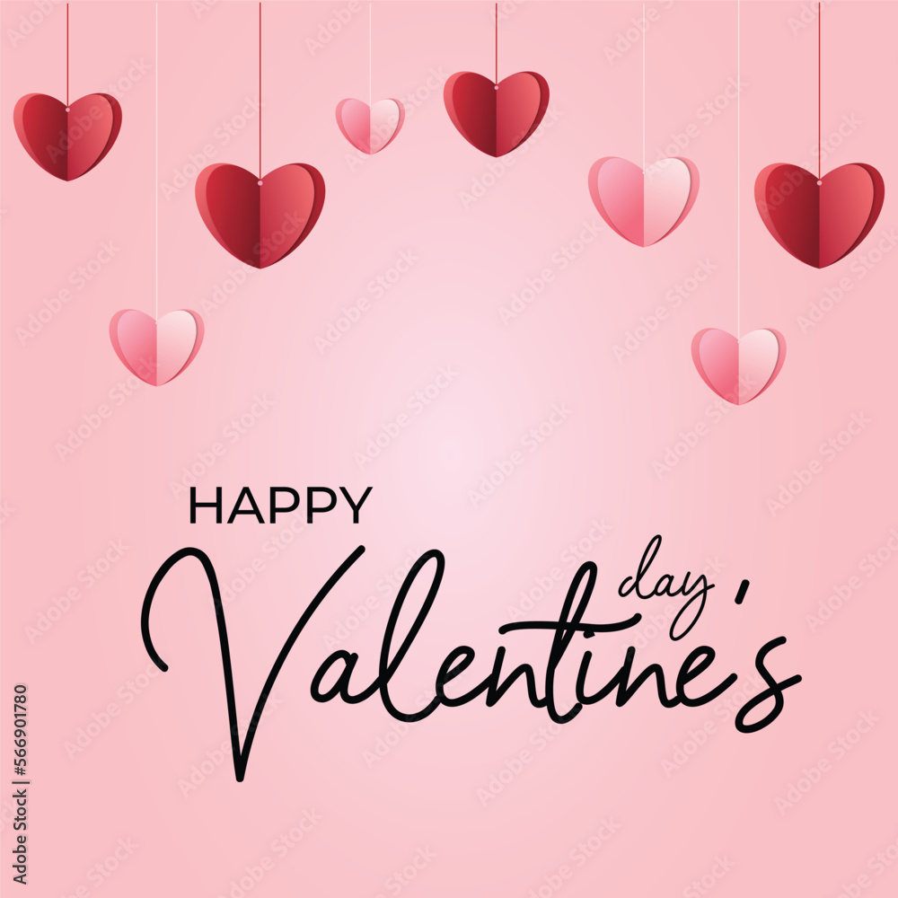 Valentine's day pink background with heart pattern and typography of happy valentines day text