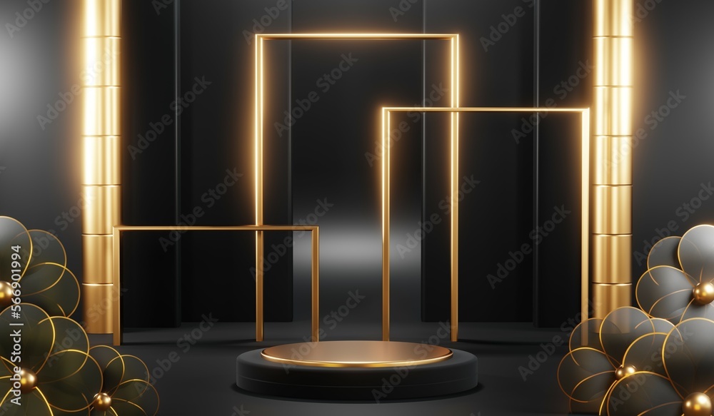 3D rendering of black and gold mockup background for black friday product on mockup 3D rendering of black and gold mockup background for black friday product on mockup