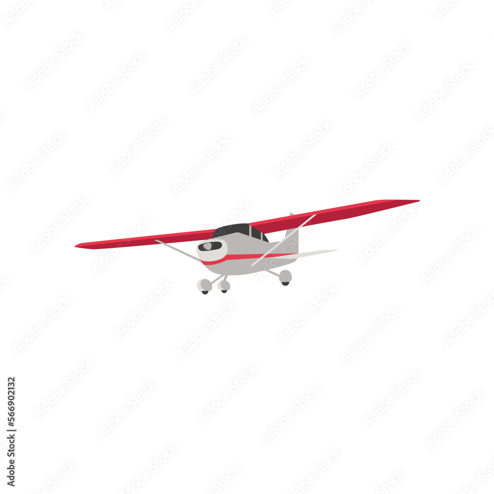 Front or side view of plane vector illustration. Flying propeller airplane, front view of aircraft isolated on white background. Tourism, aviation industry concept